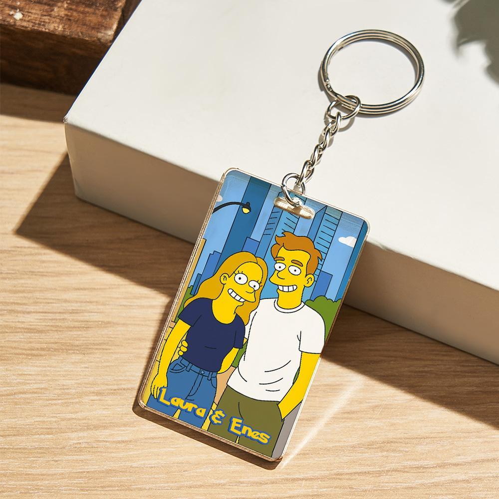 Cartoon Wedding Style Couple Keychain Perfect Gift for Couples Personalized Cartoon Gift with Photo & Text Acrylic Keychain Gift - myfacesockseu