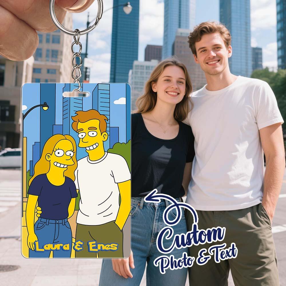 Cartoon Wedding Style Couple Keychain Perfect Gift for Couples Personalized Cartoon Gift with Photo & Text Acrylic Keychain Gift - myfacesockseu