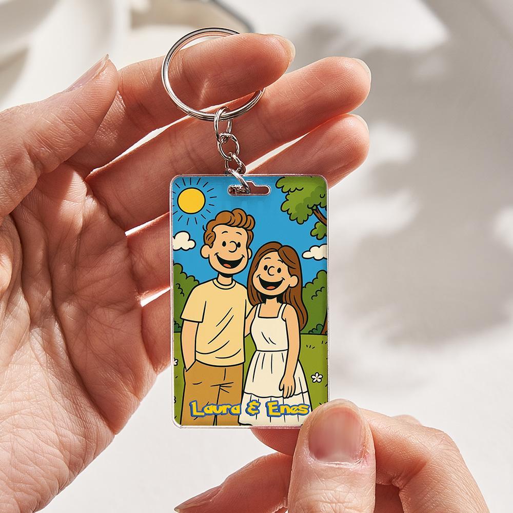 Cartoon Wedding Style Couple Keychain Perfect Gift for Couples Personalized Cartoon Gift with Photo & Text Acrylic Keychain Gift - myfacesockseu