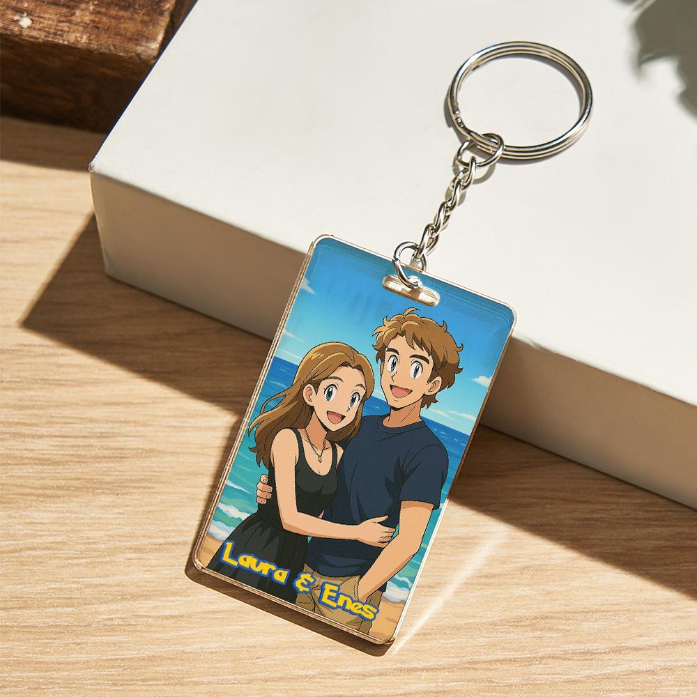 Cartoon Wedding Style Couple Keychain Perfect Gift for Couples Personalized Cartoon Gift with Photo & Text Acrylic Keychain Gift - myfacesockseu