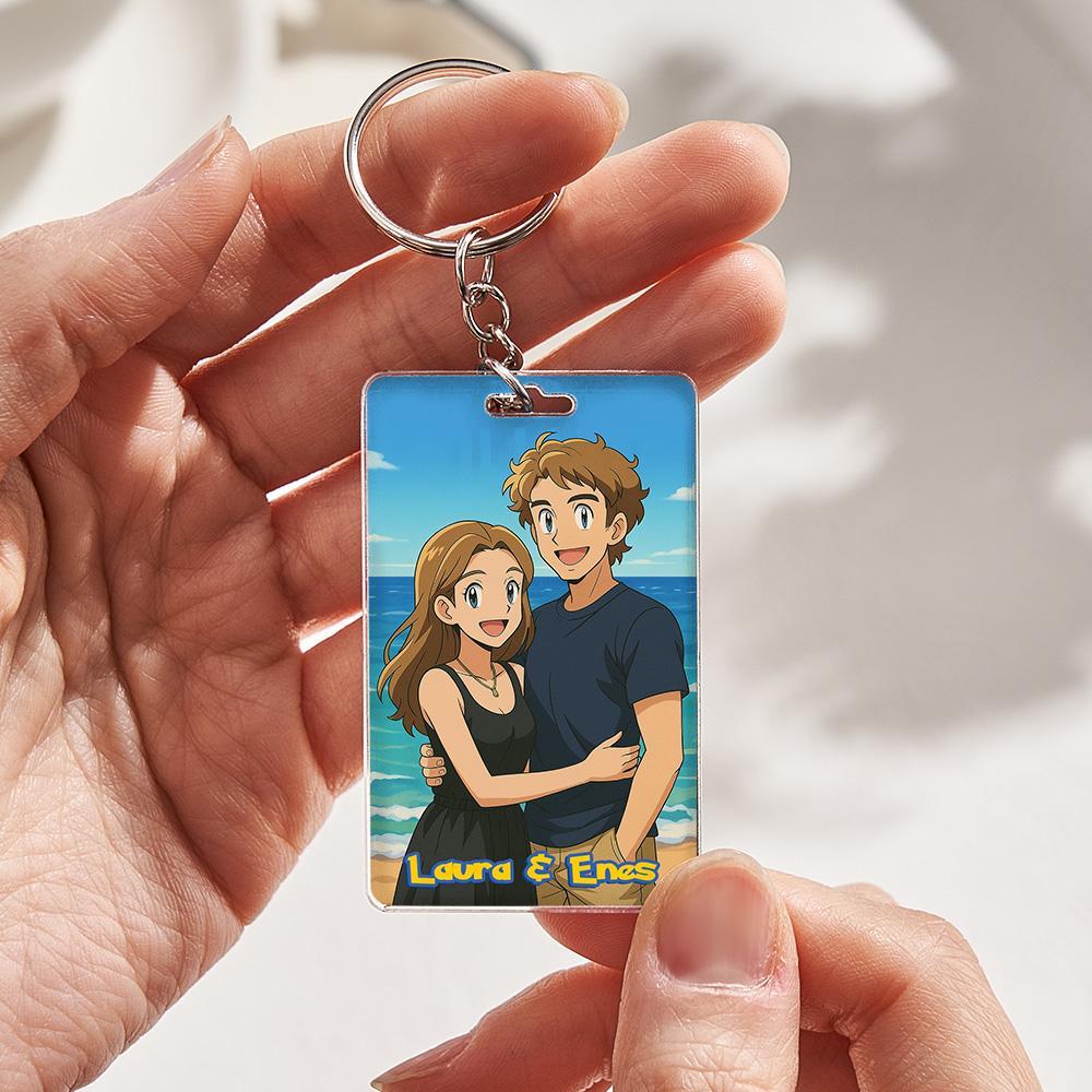 Cartoon Wedding Style Couple Keychain Perfect Gift for Couples Personalized Cartoon Gift with Photo & Text Acrylic Keychain Gift - myfacesockseu