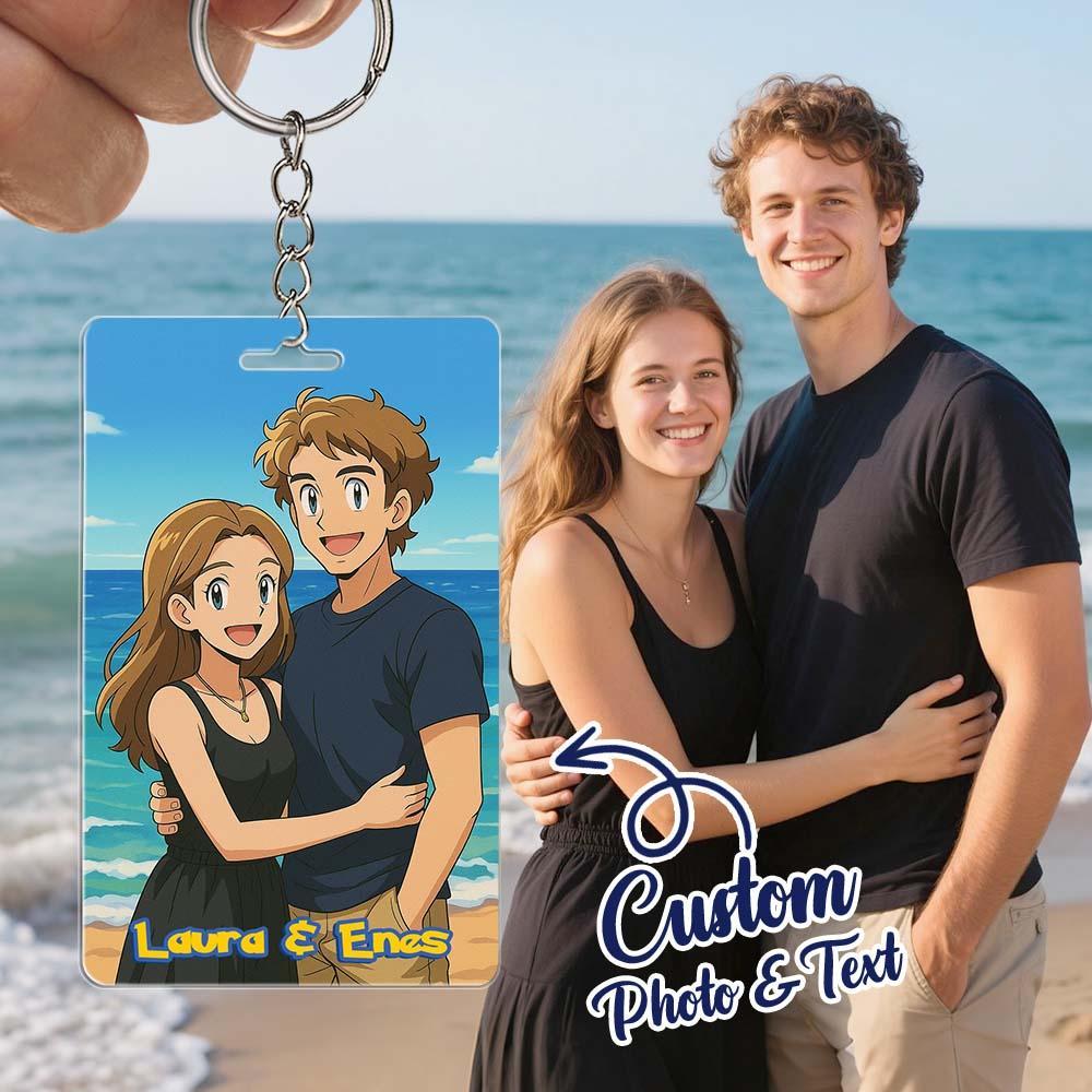 Cartoon Wedding Style Couple Keychain Perfect Gift for Couples Personalized Cartoon Gift with Photo & Text Acrylic Keychain Gift - myfacesockseu