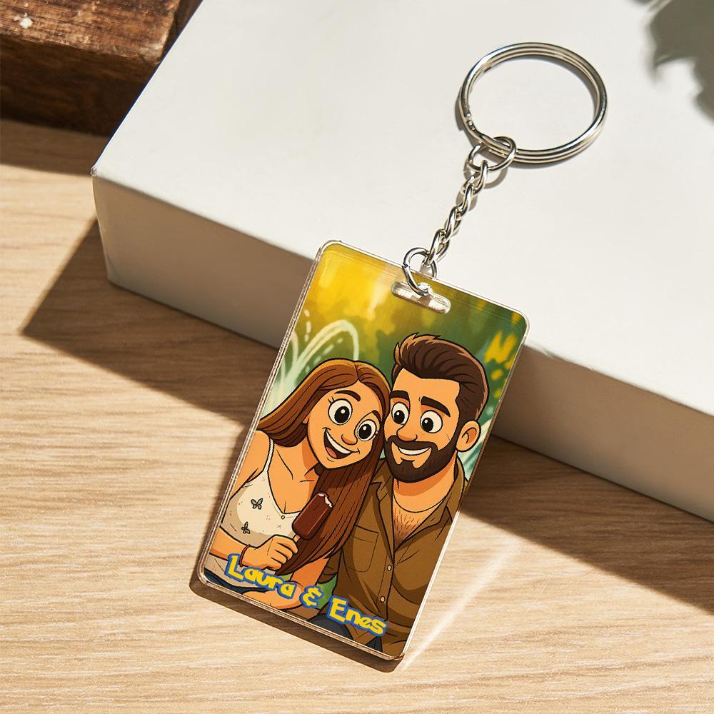Cartoon Wedding Style Couple Keychain Perfect Gift for Couples Personalized Cartoon Gift with Photo & Text Acrylic Keychain Gift - myfacesockseu