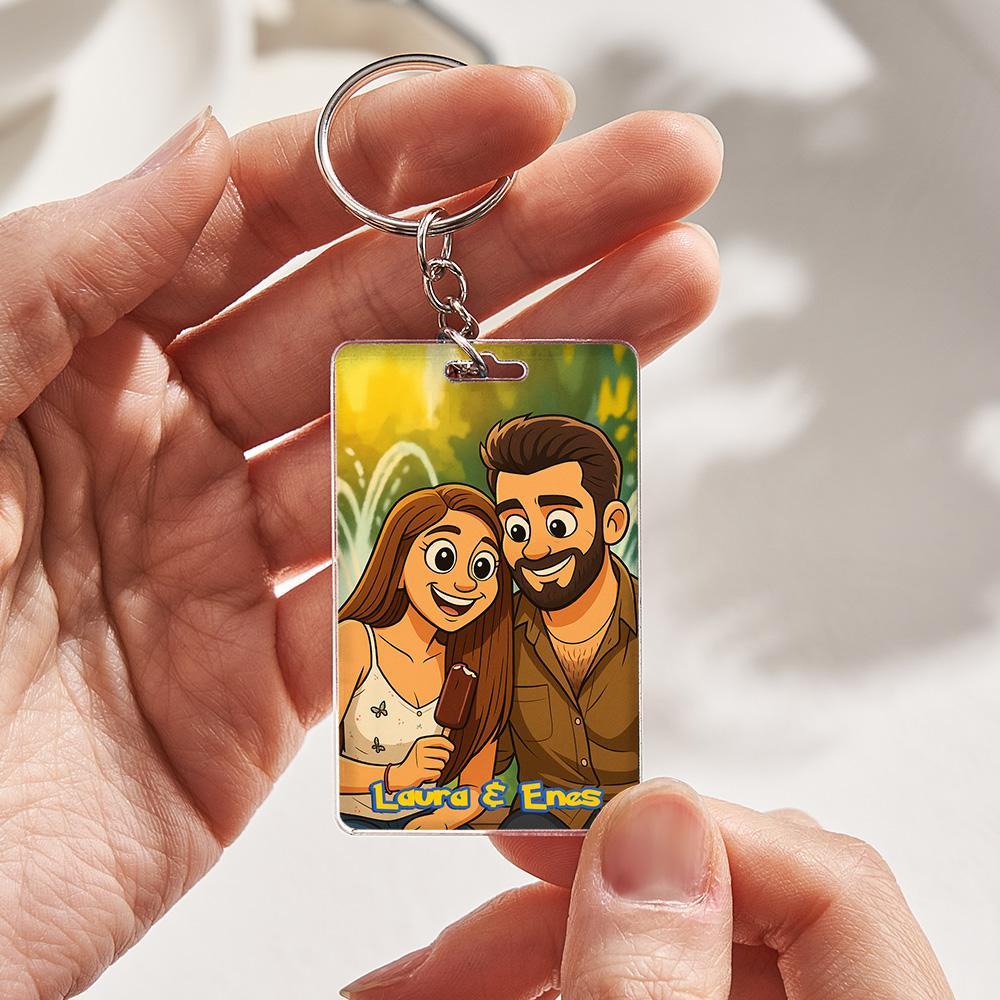 Cartoon Wedding Style Couple Keychain Perfect Gift for Couples Personalized Cartoon Gift with Photo & Text Acrylic Keychain Gift - myfacesockseu
