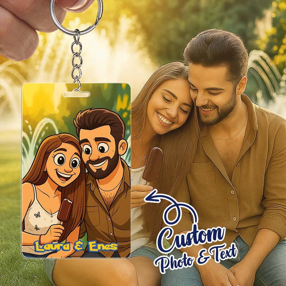 Cartoon Wedding Style Couple Keychain Perfect Gift for Couples Personalized Cartoon Gift with Photo & Text Acrylic Keychain Gift - myfacesockseu