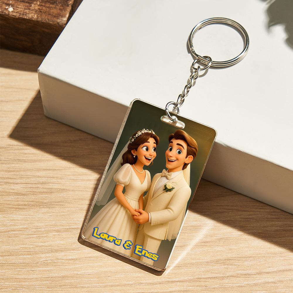 Cartoon Wedding Style Couple Keychain Perfect Gift for Couples Personalized Cartoon Gift with Photo & Text Acrylic Keychain Gift - myfacesockseu
