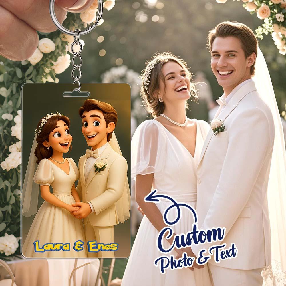 Cartoon Wedding Style Couple Keychain Perfect Gift for Couples Personalized Cartoon Gift with Photo & Text Acrylic Keychain Gift - myfacesockseu