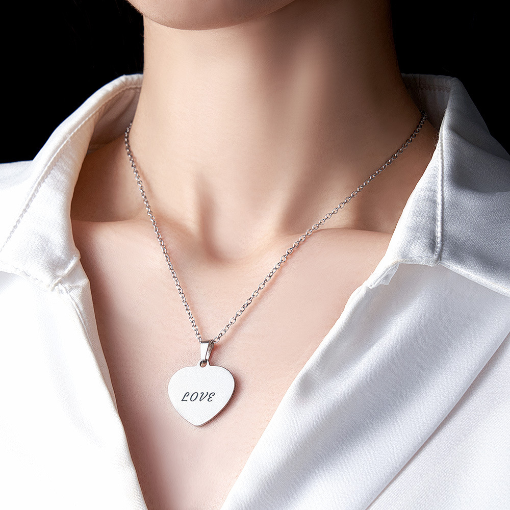 Custom Fingerprint Photo Necklace with Engraving Round Shape Custom Fingerprint Heart Jewelry 14K Gold Plated - myfacesockseu