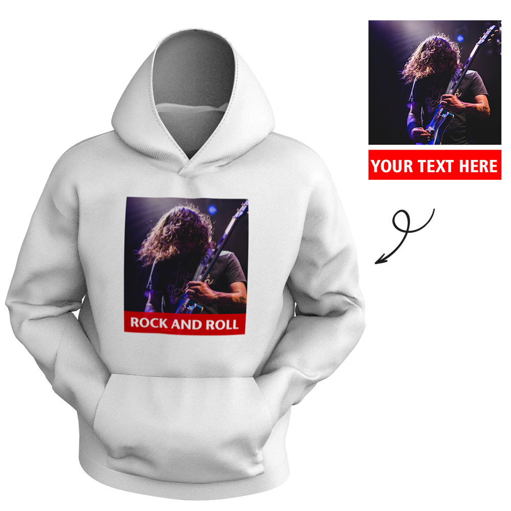 Custom Men's Hoodie Chest Photo with Text - MyFaceSocksEU
