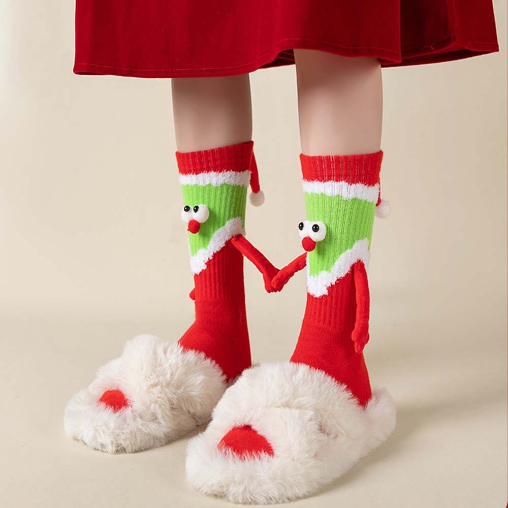 Funny Santa Claus Doll Women's Mid Tube Socks Magnetic Holding Hands Socks Christmas Gifts - MyFaceSocksEU