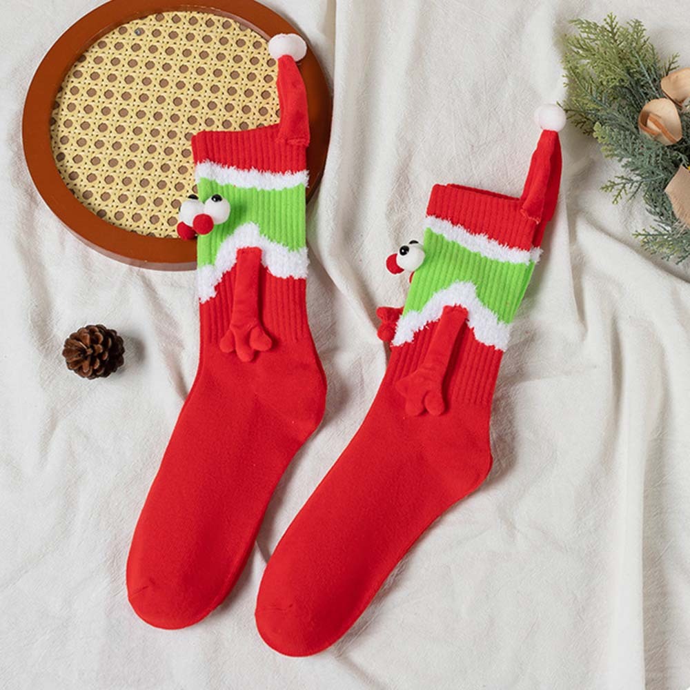 Funny Santa Claus Doll Women's Mid Tube Socks Magnetic Holding Hands Socks Christmas Gifts - MyFaceSocksEU
