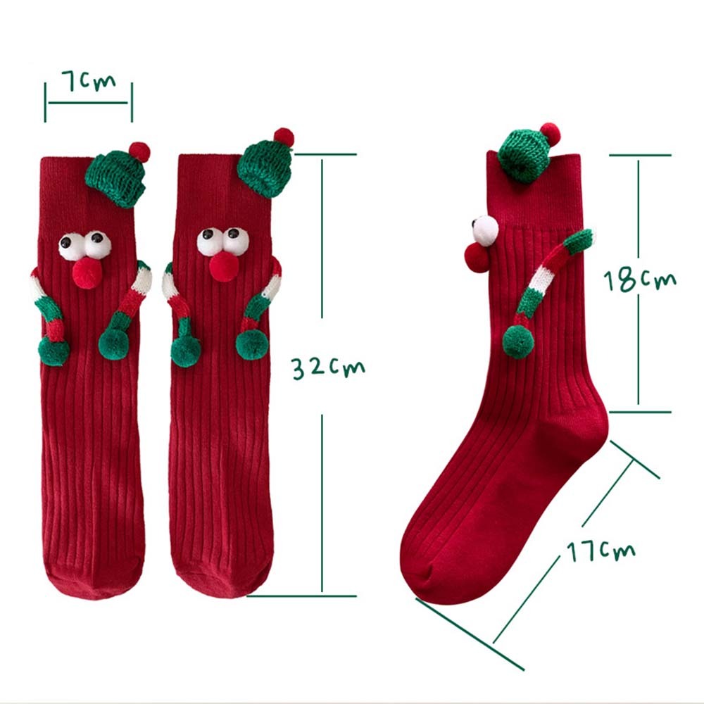 Funny Santa Claus Doll Magnetic Holding Hands Socks Women's Mid Tube Socks Christmas Gifts - MyFaceSocksEU