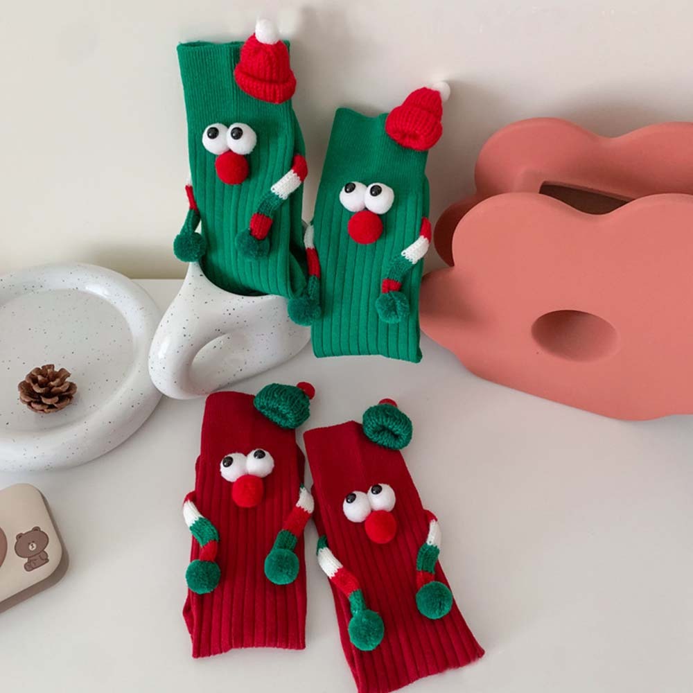 Funny Santa Claus Doll Magnetic Holding Hands Socks Women's Mid Tube Socks Christmas Gifts - MyFaceSocksEU