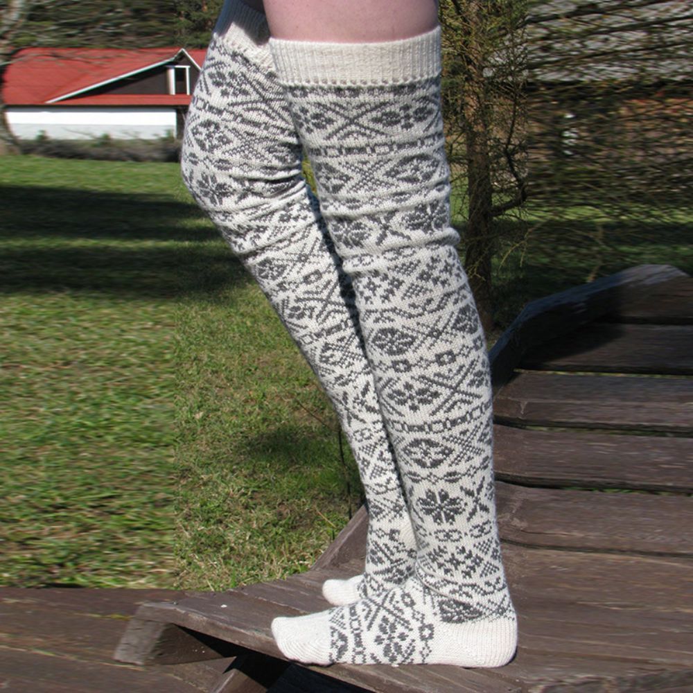 Women Winter Leg Warmers Knitted Christmas Snowflake Long Tube Over The Knee Socks - MyFaceSocksEU