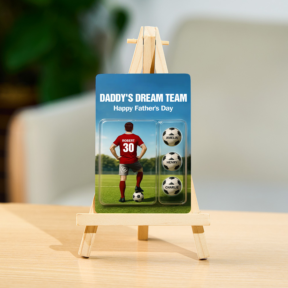 Custom Daddy's Dream Team Soccer With Kids' Names Custom Figure Poke Card Father's Day Gift for Him, for Husband, for Dad, for Soccer Lover - myfacesockseu