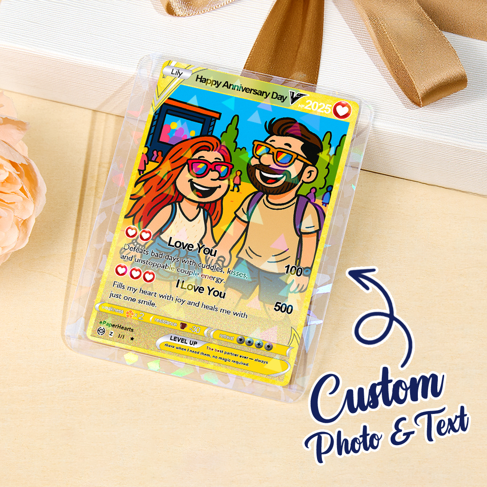 Custom Photo Text Couple Cards Personalized Card For Gift Boyfriend Gift Birthday Keepsake Happy Anniversary Poke Card - myfacesockseu