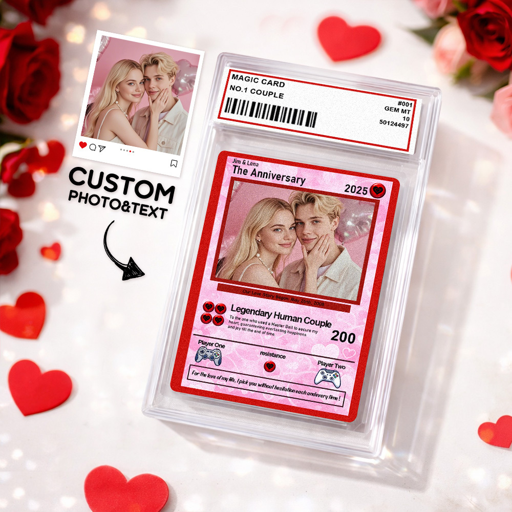 Personalized Valentine’s Day Power Couple Card, Custom Anniversary Card Couple Photo Anime Style, Best Valentine's Day Gift for Lover - myfacesockseu