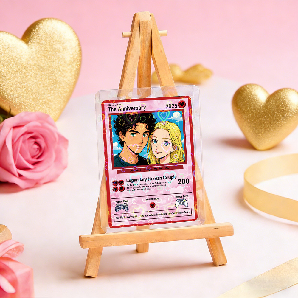 Personalized Valentine’s Day Power Couple Card, Custom Anniversary Card Couple Photo Anime Style, Best Valentine's Day Gift for Lover - myfacesockseu