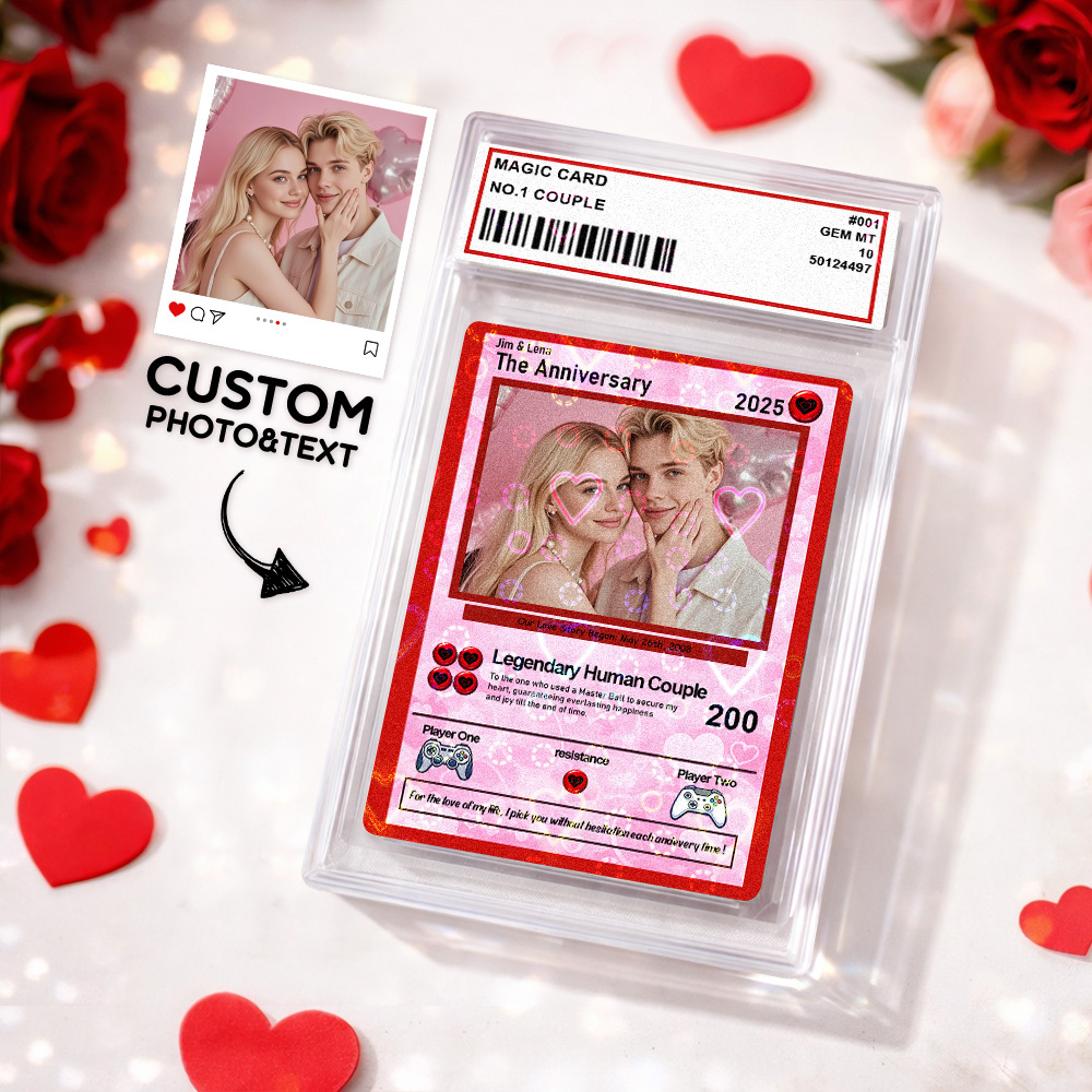 Personalized Valentine’s Day Power Couple Card, Custom Anniversary Card Couple Photo Anime Style, Best Valentine's Day Gift for Lover - myfacesockseu