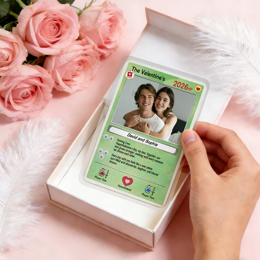 Personalized Valentine’s Day Power Couple Card, Custom Anniversary Card Couple Photo Anime Style, Best Valentine's Day Gift for Lover - myfacesockseu