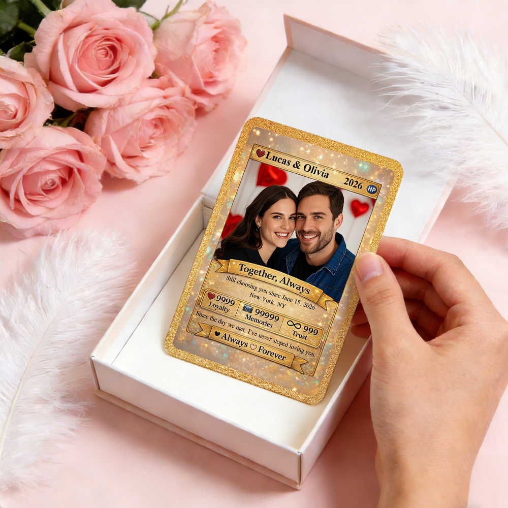 Personalized Valentine’s Day Power Couple Card, Custom Anniversary Card Couple Photo Anime Style, Best Valentine's Day Gift for Lover - myfacesockseu