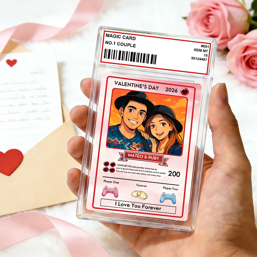 Personalized Valentine’s Day Power Couple Card, Custom Anniversary Card Couple Photo Anime Style, Best Valentine's Day Gift for Lover - myfacesockseu