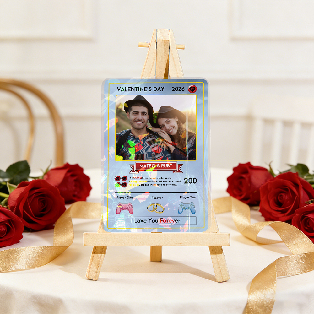 Personalized Valentine’s Day Power Couple Card, Custom Anniversary Card Couple Photo Anime Style, Best Valentine's Day Gift for Lover - myfacesockseu