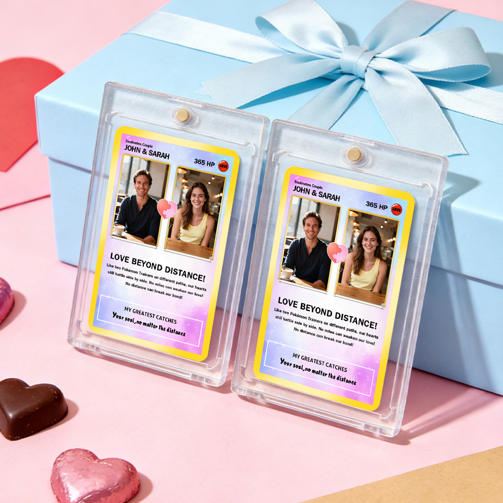 Custom Gift for Couples Photo and Text Card Personalized Anniversary Keepsake Card LOVE BEYOND DISTANCE Style Gift - myfacesockseu