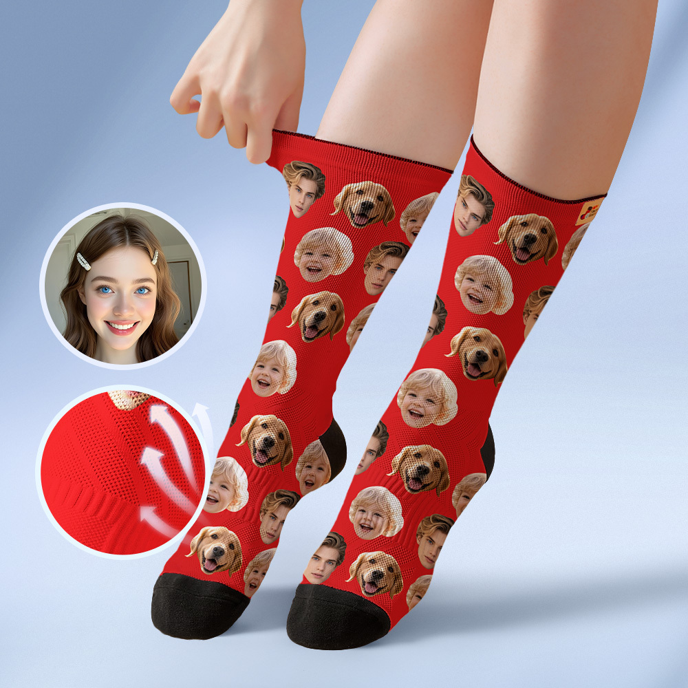 Custom Face Socks Personalized Socks with Faces Photo Blue Funny Gift Photo Family Socks - myfacesockseu