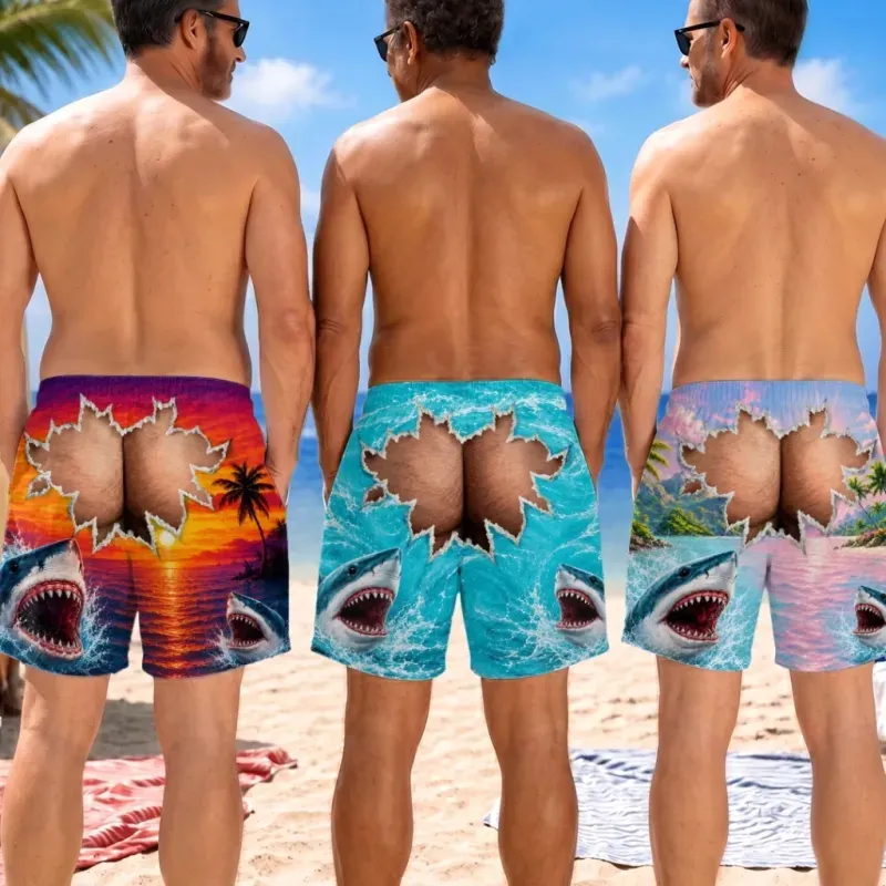 Custom Funny Men Swim Trunks Novelty Optical Illusion Swim Shorts Funny Novelty Party Board Shorts Gift for Husband Boyfriend - myfacesockseu