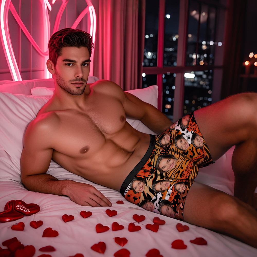 Custom Face Boxer Shorts Men's Face Mixed Patterns Underwear Valentine's Day Gifts Pink - myfacesockseu