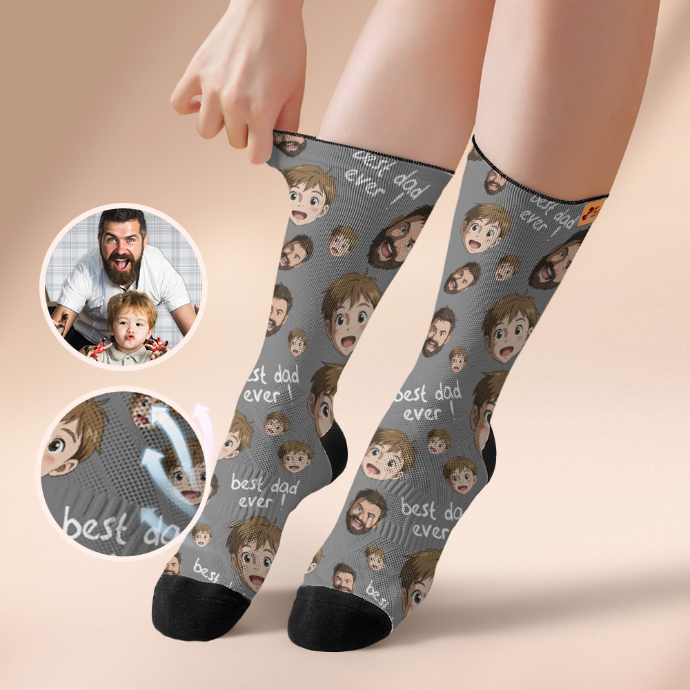 Custom Cartoon Dad Photo Print Socks Colorful White Socks Personalized Custom Design Best Fathers Day Gift - myfacesockseu