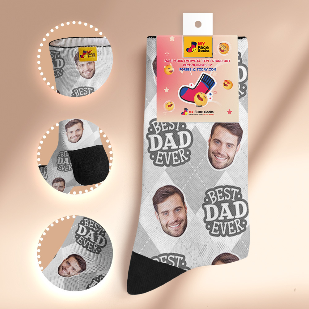 Custom Best Dad Ever Blue Photo Print Socks Colorful  Dad Socks Personalized Custom Design Best Fathers Day Gift - myfacesockseu