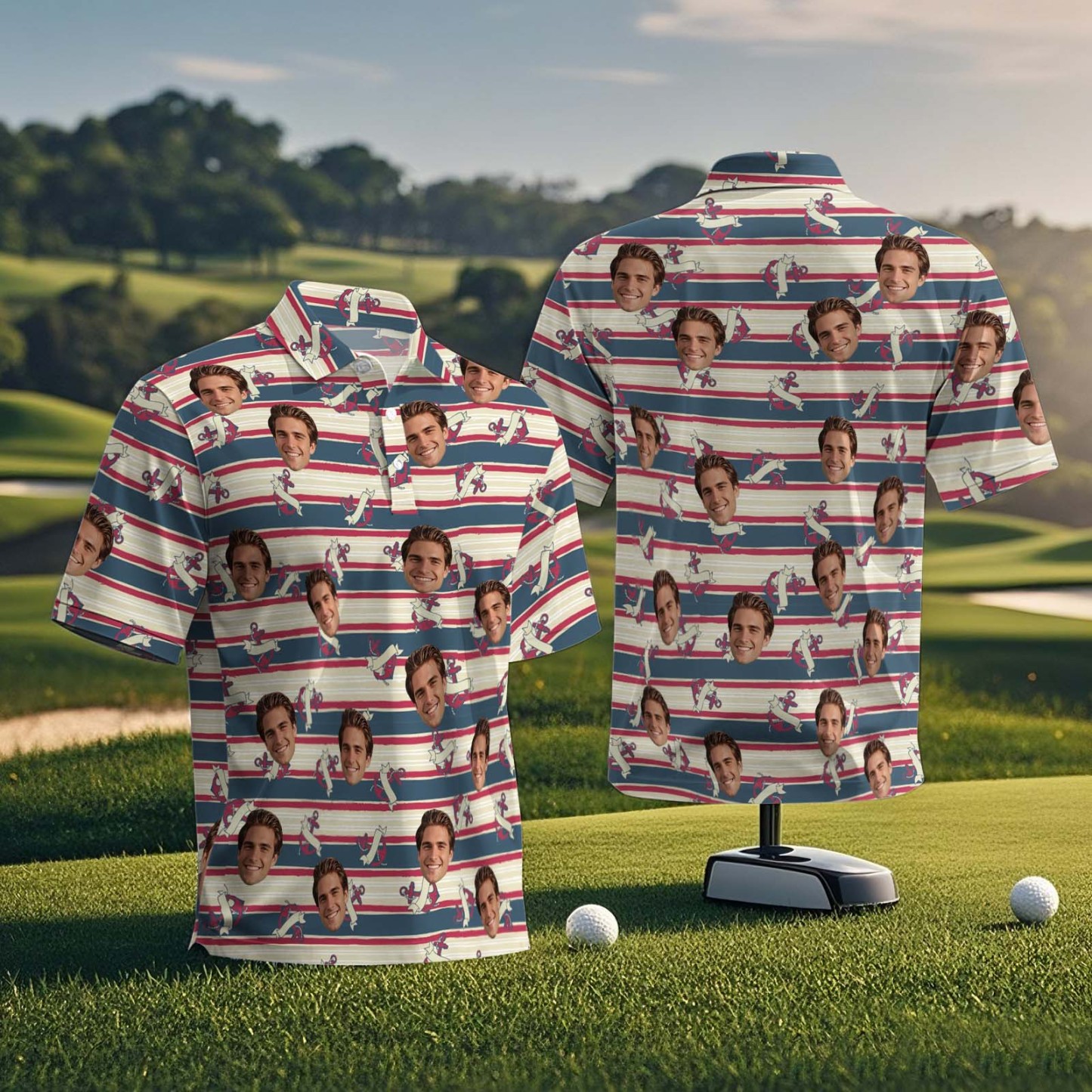 Custom Polo Shirt Personalized Face Polo Dark Blue Golf Polo Shirt Men's Polo Shirt Gift - myfacesockseu