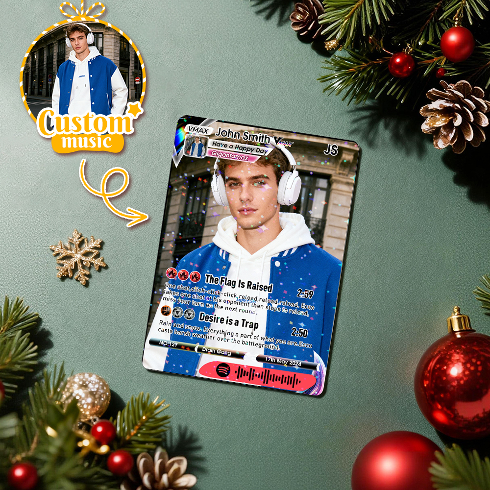 Personalized Photo Trading Card Custom Music Red Audio Track Code Card Valentine Christmas Card Photo Gift With Optional Film Styles Card - myfacesockseu