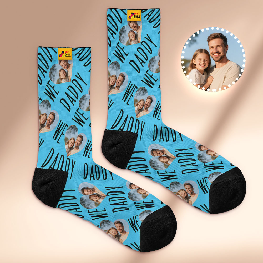 Custom Face Socks We Love Daddy  Face Socks Photo Print Socks Colorful Dad Socks Personalized Fathers Day Gift - myfacesockseu