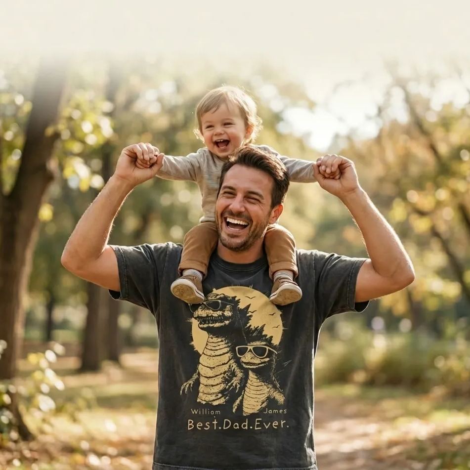 Personalized Best Dad Ever Dadzilla T-Shirt Father Day Gifts for Dad Funny Papa Tshirt Cool Daddy Dinosaur Tee - myfacesockseu