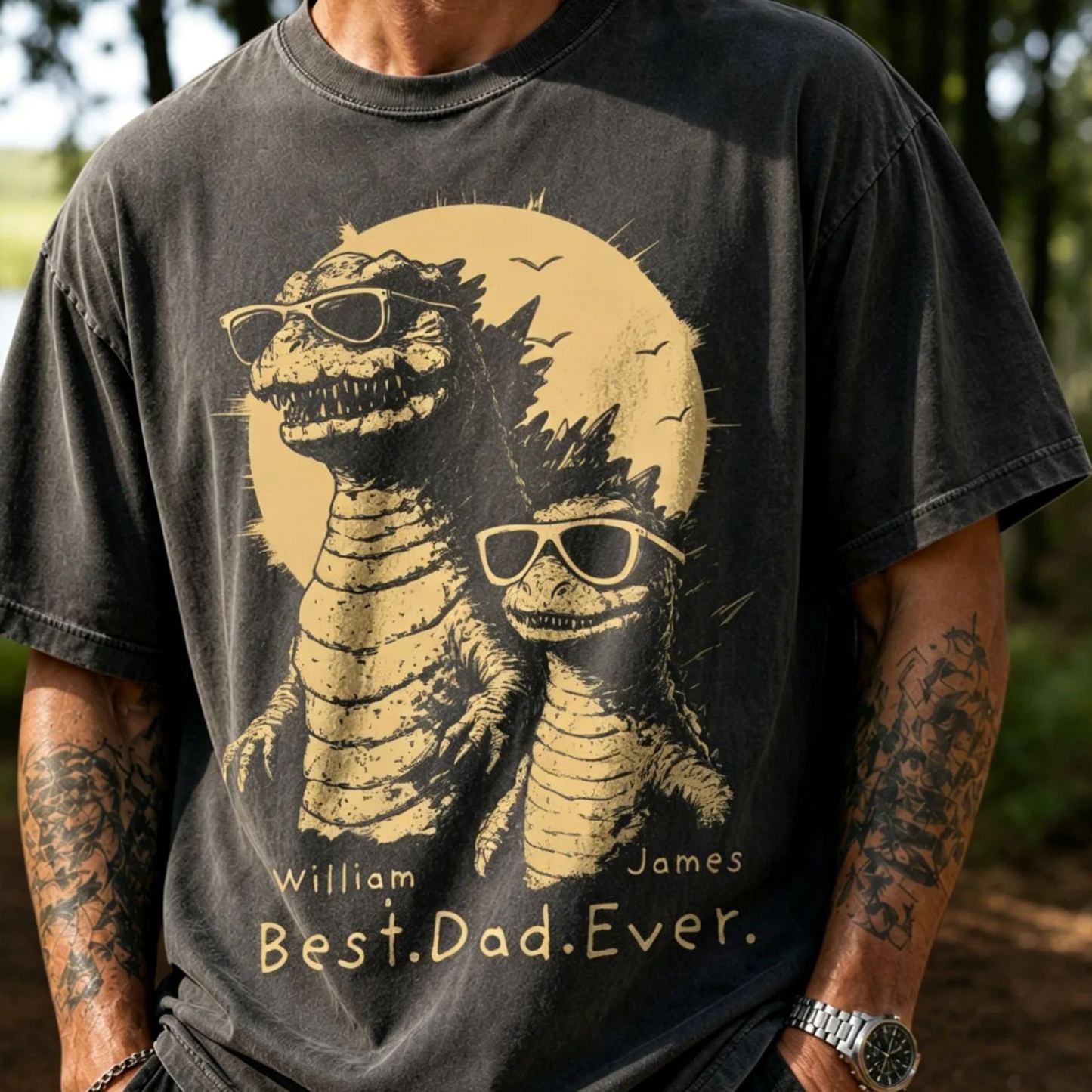 Personalized Best Dad Ever Dadzilla T-Shirt Father Day Gifts for Dad Funny Papa Tshirt Cool Daddy Dinosaur Tee - myfacesockseu