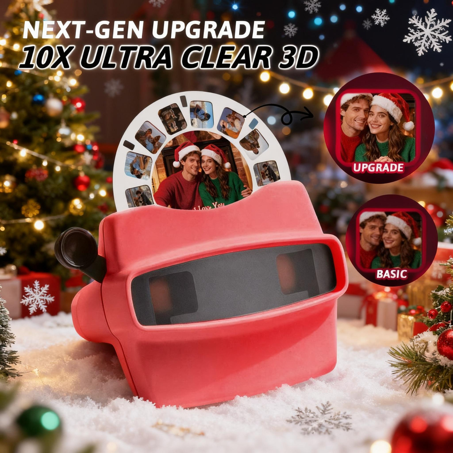 Christmas Gift Custom 3D Viewfinder and Reel  Personalized Pink Christmas Gift with Your Own Photos Text and Photo Viewer Multiple Films Available Red Viewfinder - MyFaceSocksUK