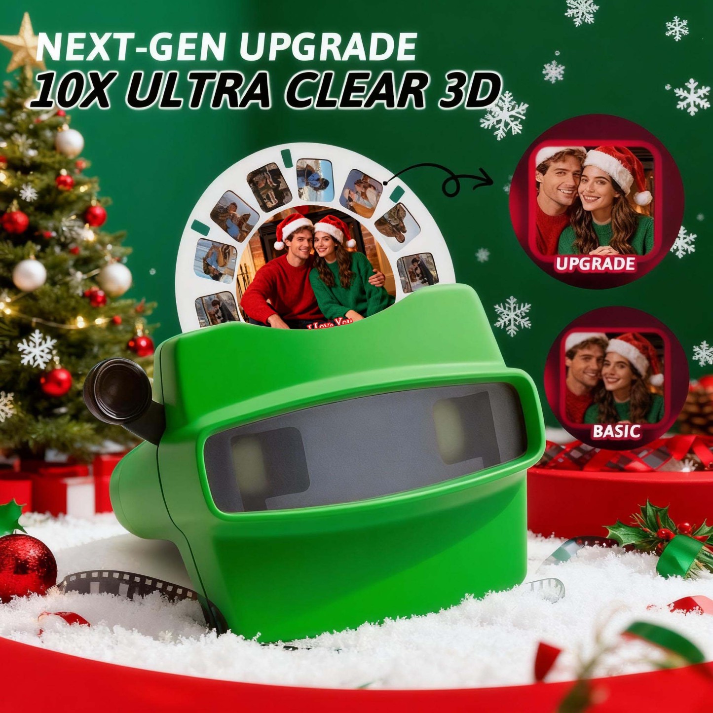 Christmas Gift Custom 3D Viewfinder and Reel  Personalized Pink Christmas Gift with Your Own Photos Text and Photo Viewer Multiple Films Available Red Viewfinder - MyFaceSocksUK