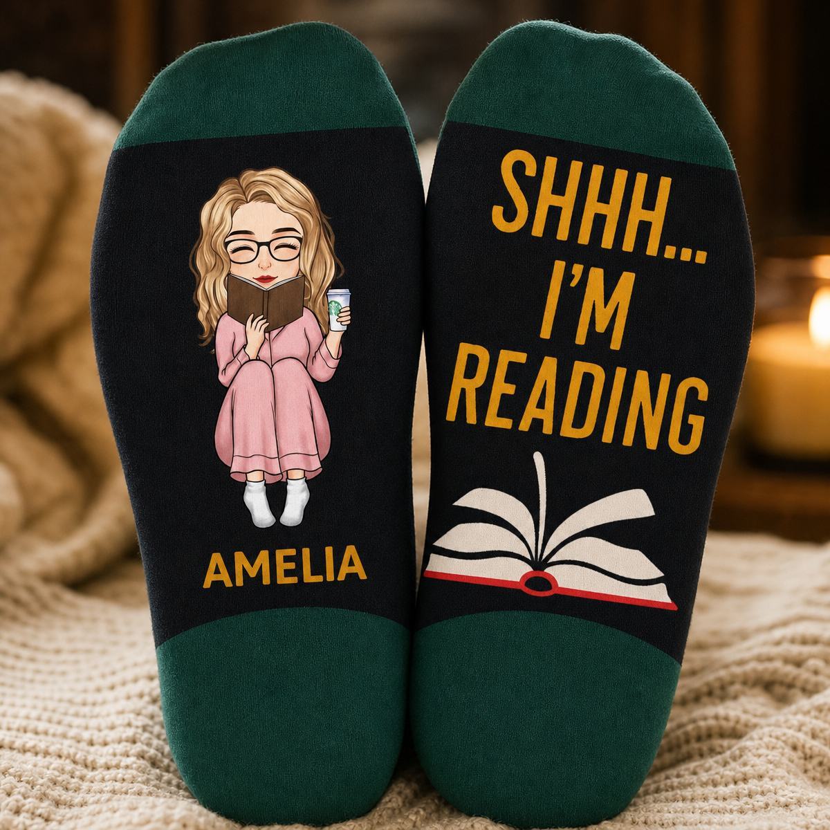 Custom Crew Socks - Personalized Bookish Gifts For Book Lovers, Bookworms, Readers - This Is My Reading Zone - MyFaceSocksUK