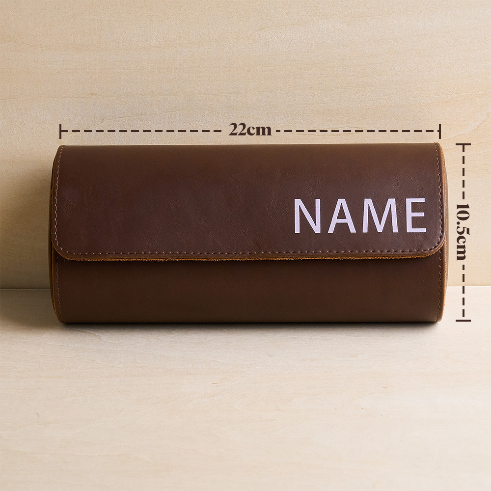 Custom Name Leather Watch Roll Personalized Travel Gift For Men Watch Card Slot Box - MyFaceSocksUK