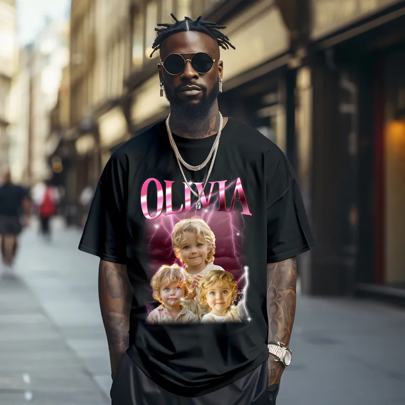 Custom Photo Vintage Tee Personalized Name T-shirt Gift for DAD Father's Day Present