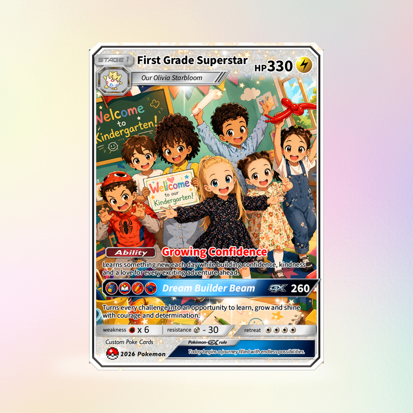First Grade Gift from Parents, First Day of School Custom Anime Poke Card, Personalized Poke Card for Kids - Kindergarten Graduation Gift