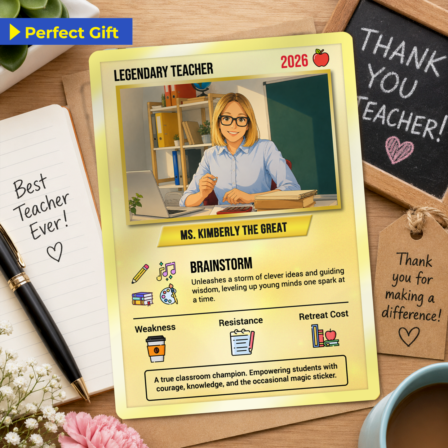 Custom Pokemon Cards Teacher Appreciation with Anime Photo, Change Your Photo to Ghibli Style, Thank You Teacher Gift from Parents & Students, Personalized Pokemon Cards - CPC-66.A