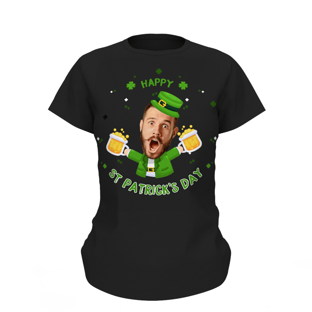 Custom Face Happy St. Patrick's Day Woman T-shirt - MyFaceSocksUK