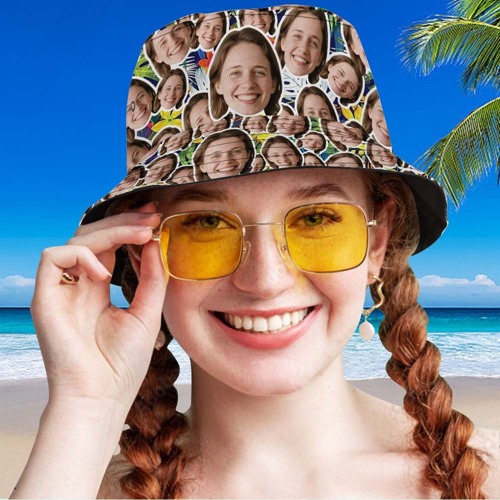 Custom Face Bucket Hat Unisex Face Mash Personalized Outdoor Summer Hats Green and Yellow Color - MyFaceSocksUK