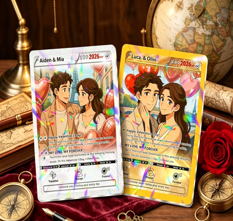 Custom Couple Photo Trading Card, Personalized Valentine’s Day Card, Romantic Gift for Boyfriend Girlfriend, Anniversary Love Keepsake