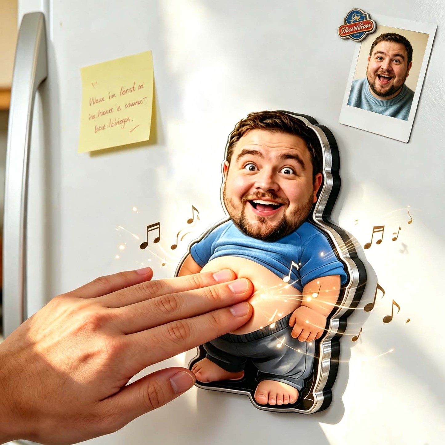 Personalized Squishy Photo&Music Fridge Magnet – Custom Photo Character Squeeze Belly Magnet with Built-in Sound, Funny Gift for Family & Couples - MyFaceSocksUK