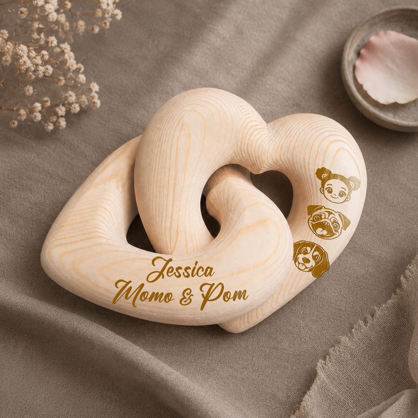 Custom Photo Cartoon Line Art - Personalized Wooden Heart Sculpture - Special Gift For Family Members, Pet Lover, Couple - MyFaceSocksUK